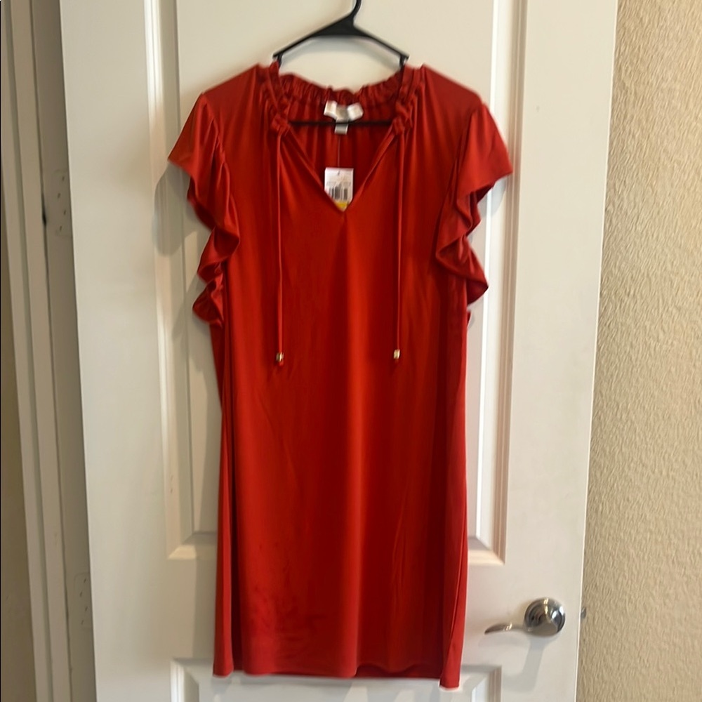 MICHAEL Michael Kors Red Ruffle Sleeve Midi Dress